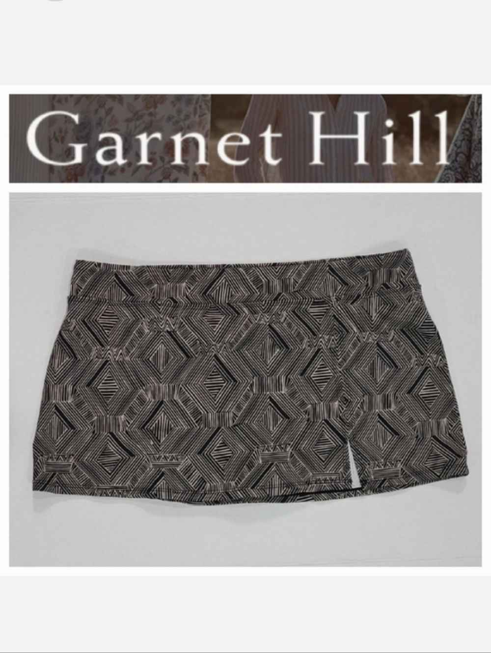 Garnet Hill Riviera Bikini Bottom Swim Skirt Black & Tan Geo Print Sz XL